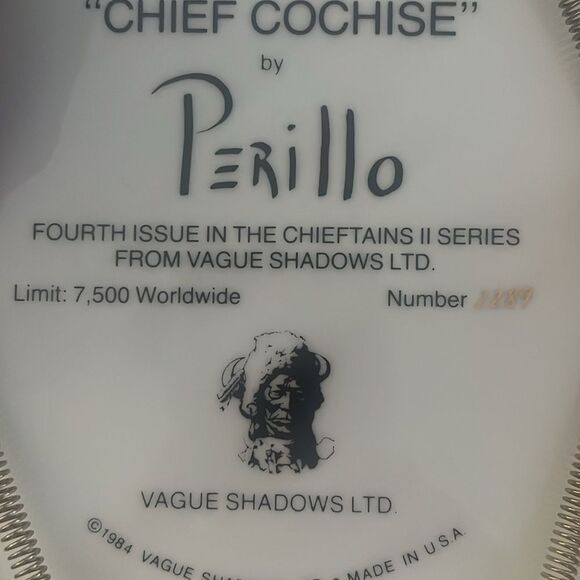 1984 Perillo “Chief Cochise” Chieftains II Series Collector's Plate #2289 - Picture 3 of 3